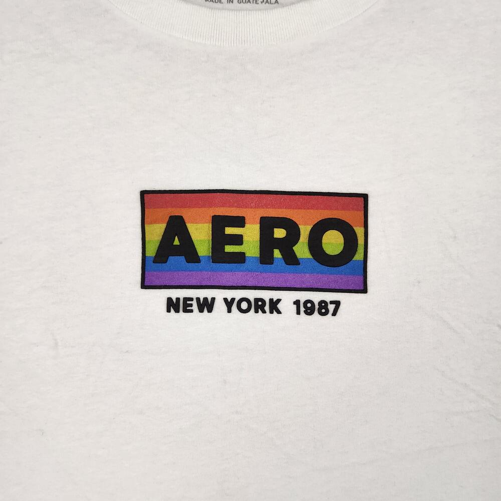 Aeropostale Shirt Mens Medium White Aero New York 1987 Rainbow Pride Graphic
